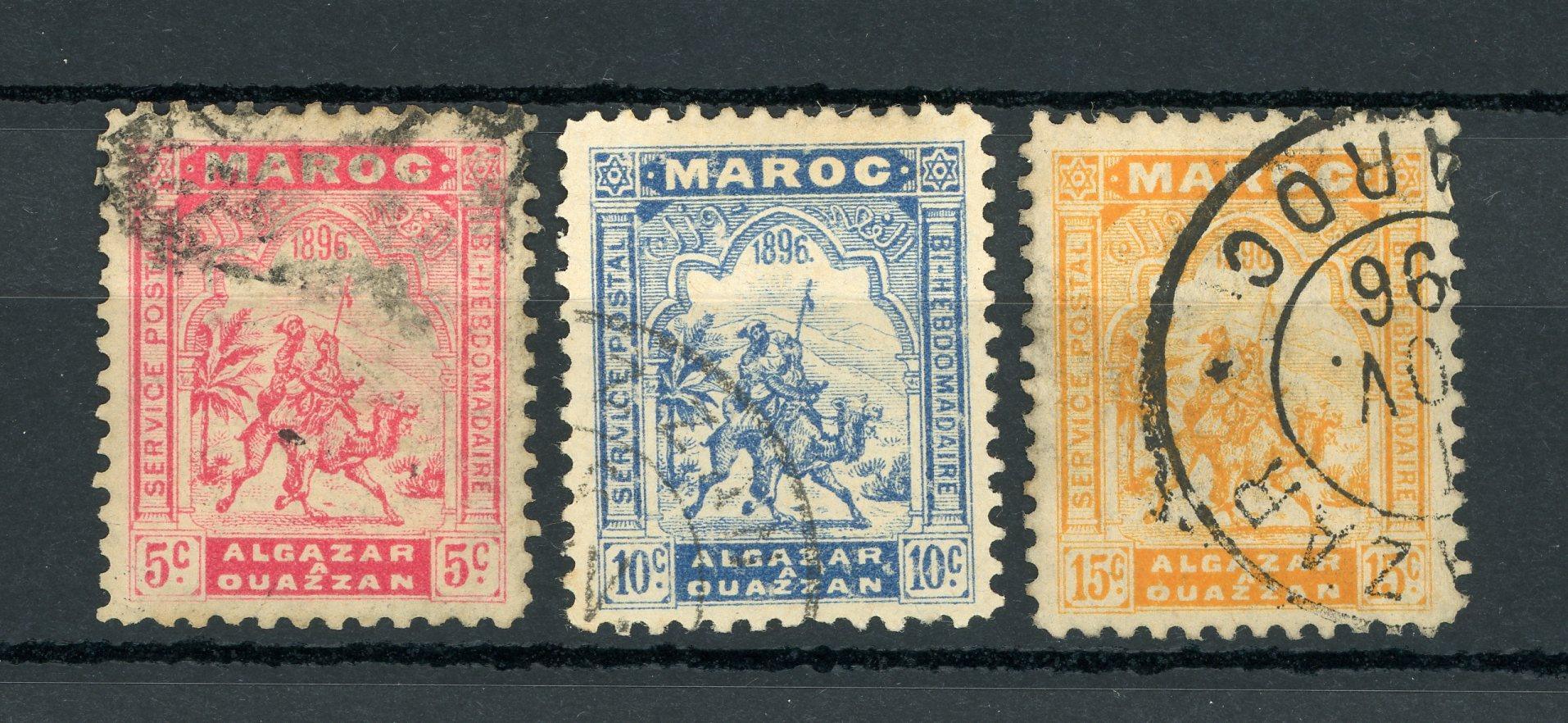 Maroc 1896 - Poste locale, EL KSAR EL KEBIR à OUEZZAN - Yvert n°1/3 - Timbres-Et-Passion