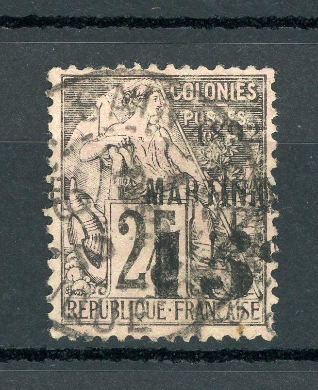 Martinique 1892 - Variété 5 penché, 15cts sur 25cts noir sur rose - Yvert n°28a - Timbres-Et-Passion