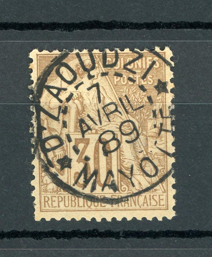 Mayotte 1889 - Timbre précurseur, oblitération d'Zaoudzi-Mayotte sur 30cts brun - Timbres-Et-Passion