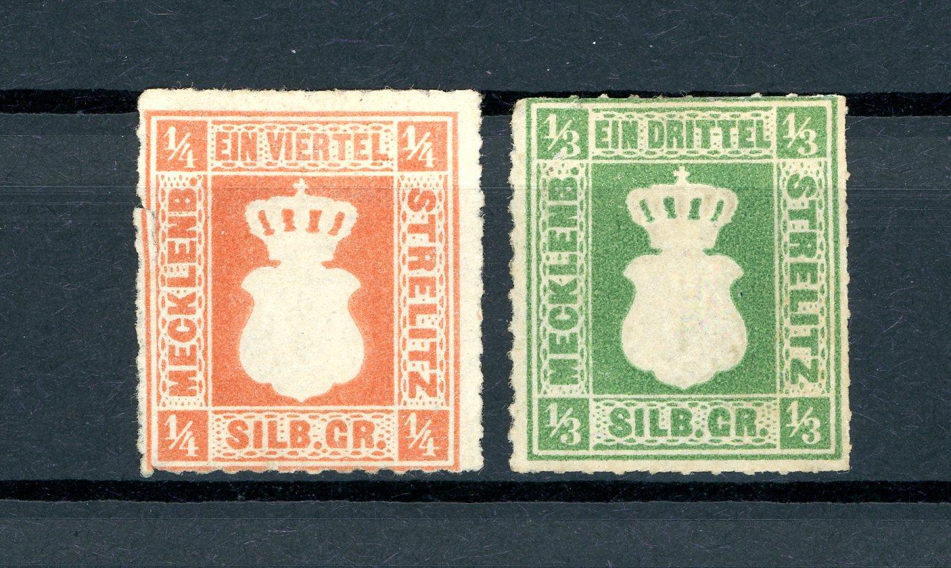 Mecklembourg-Strelitz 1864 - 1/4 Silb rouge orange et 1/3 Silb vert - Yvert n°1 et 2 - Timbres-Et-Passion