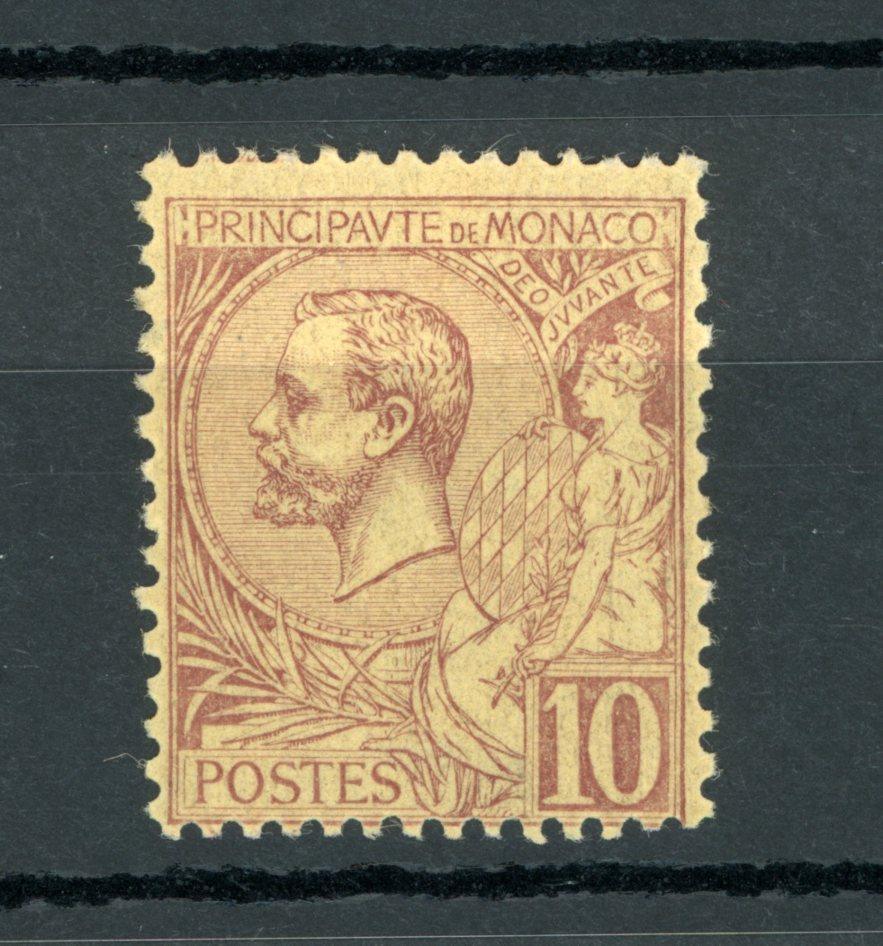 Monaco 1891/1894 - Signé Calves, Prince Albert 1er, 10cts lilas brun sur jaune - Yvert n°14 - Timbres-Et-Passion