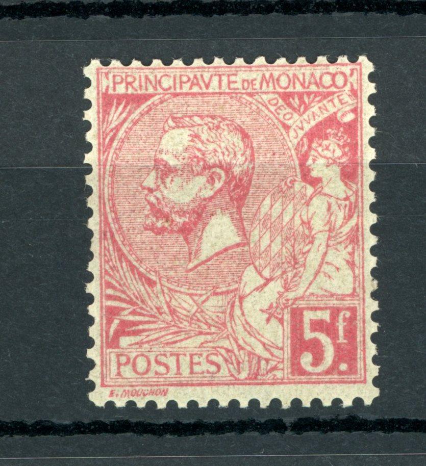 Monaco 1891/1894 - Signé Calves, Prince Albert 1er, 5Frs rose vif sur verdâtre - Yvert n°21 - Timbres-Et-Passion