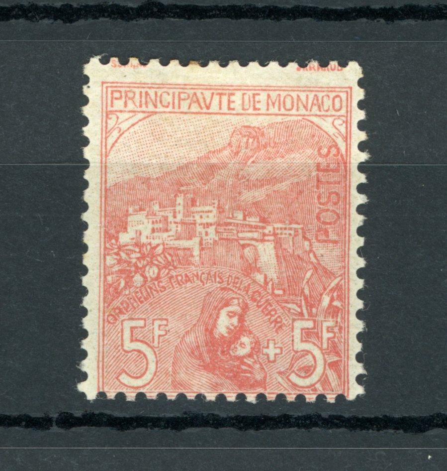 Monaco 1919 - Signé Calves, superbe Orphelin 5Frs+5Frs rose sur verdâtre - Yvert n°33 - Timbres-Et-Passion