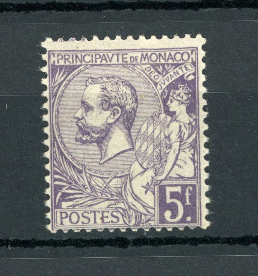 Monaco 1919 - Signé Calves, superbe prince Albert 1er 5Frs violet - Yvert n°46 - Timbres-Et-Passion