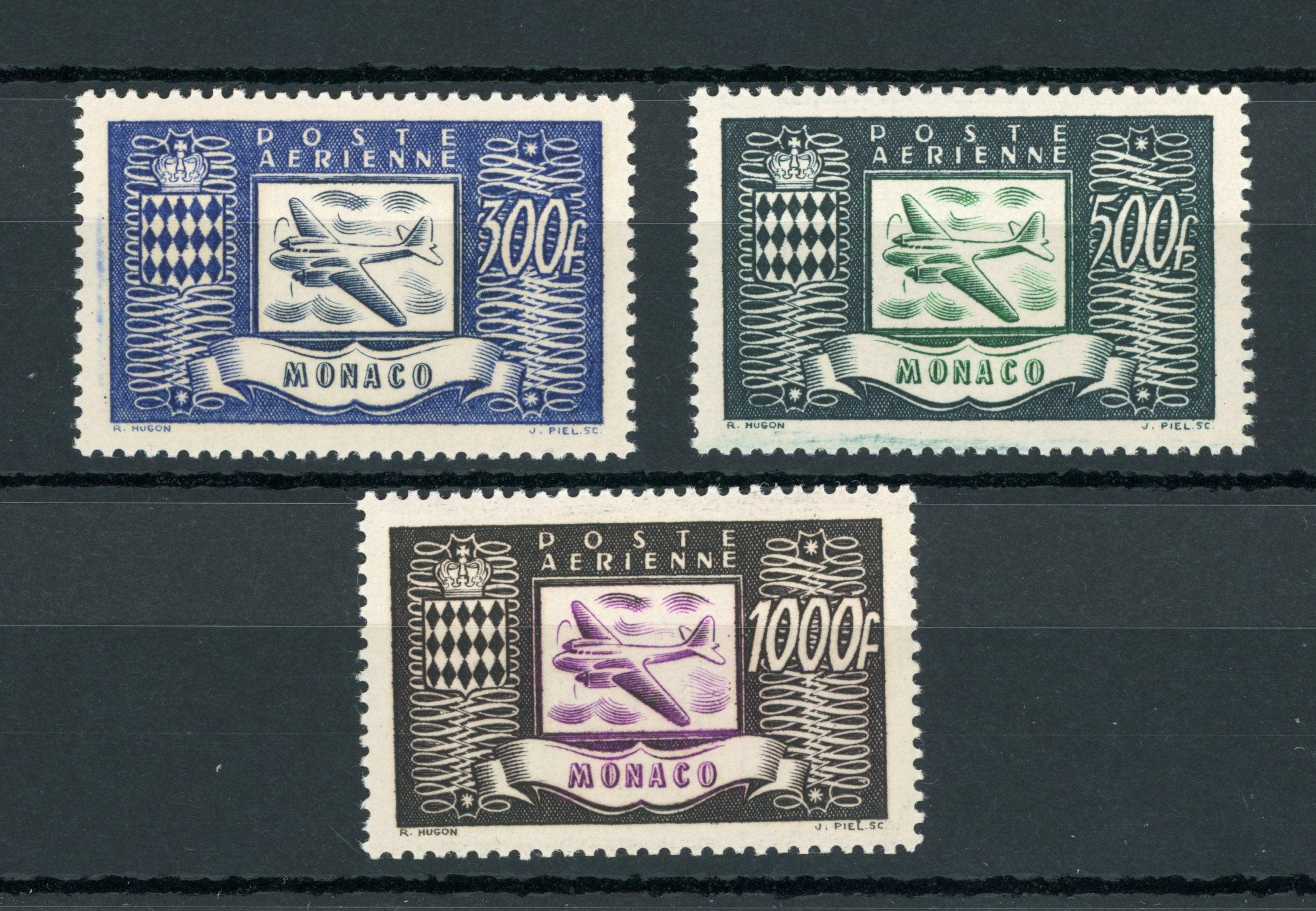 Monaco 1949 - Qualité Luxe, poste aérienne série complète - Yvert PA n°42/44 - Timbres-Et-Passion