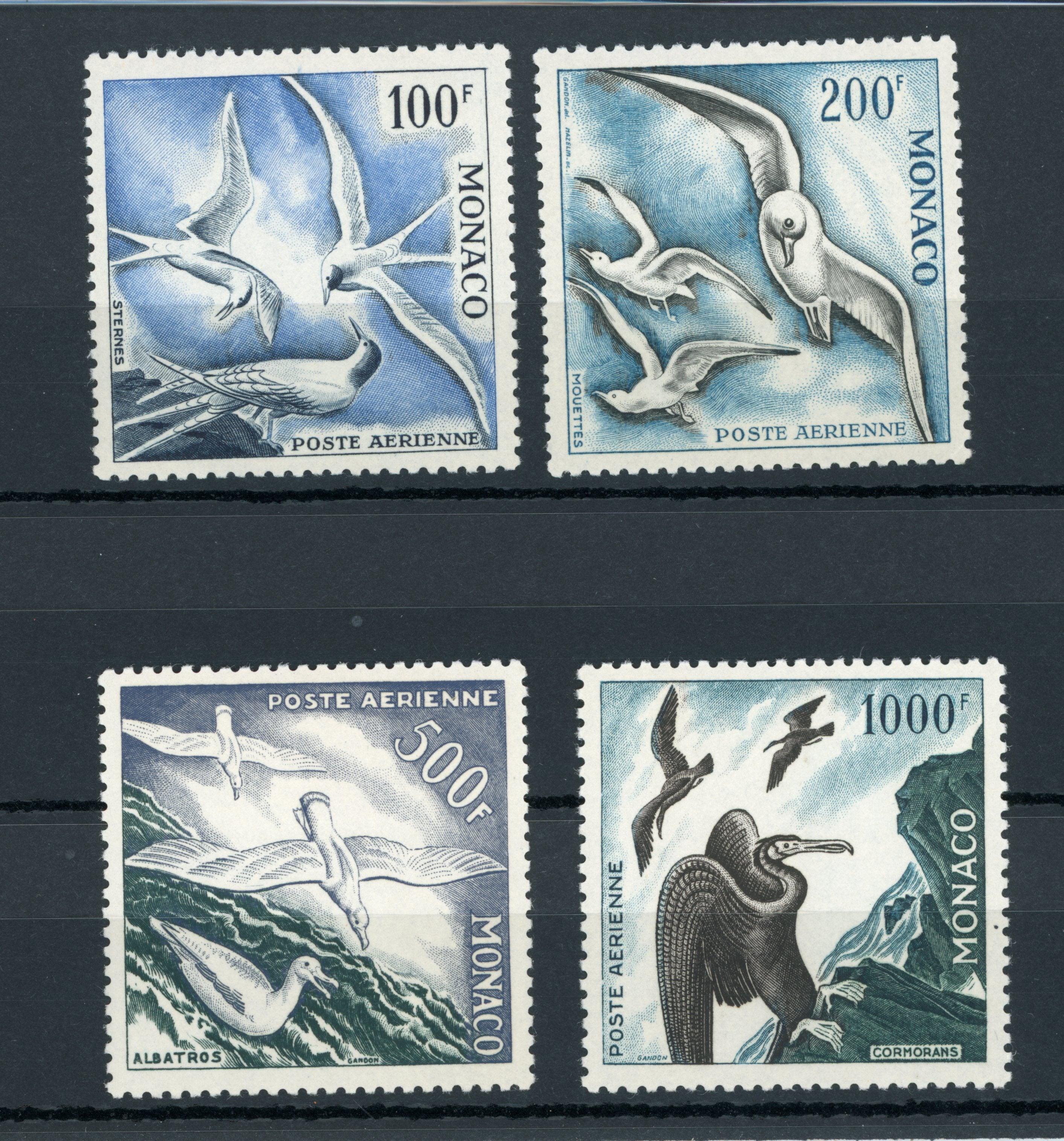 Monaco 1955 - Qualité Luxe, poste aérienne Les oiseaux dentelé 11 - Yvert PA n°55/58 - Timbres-Et-Passion