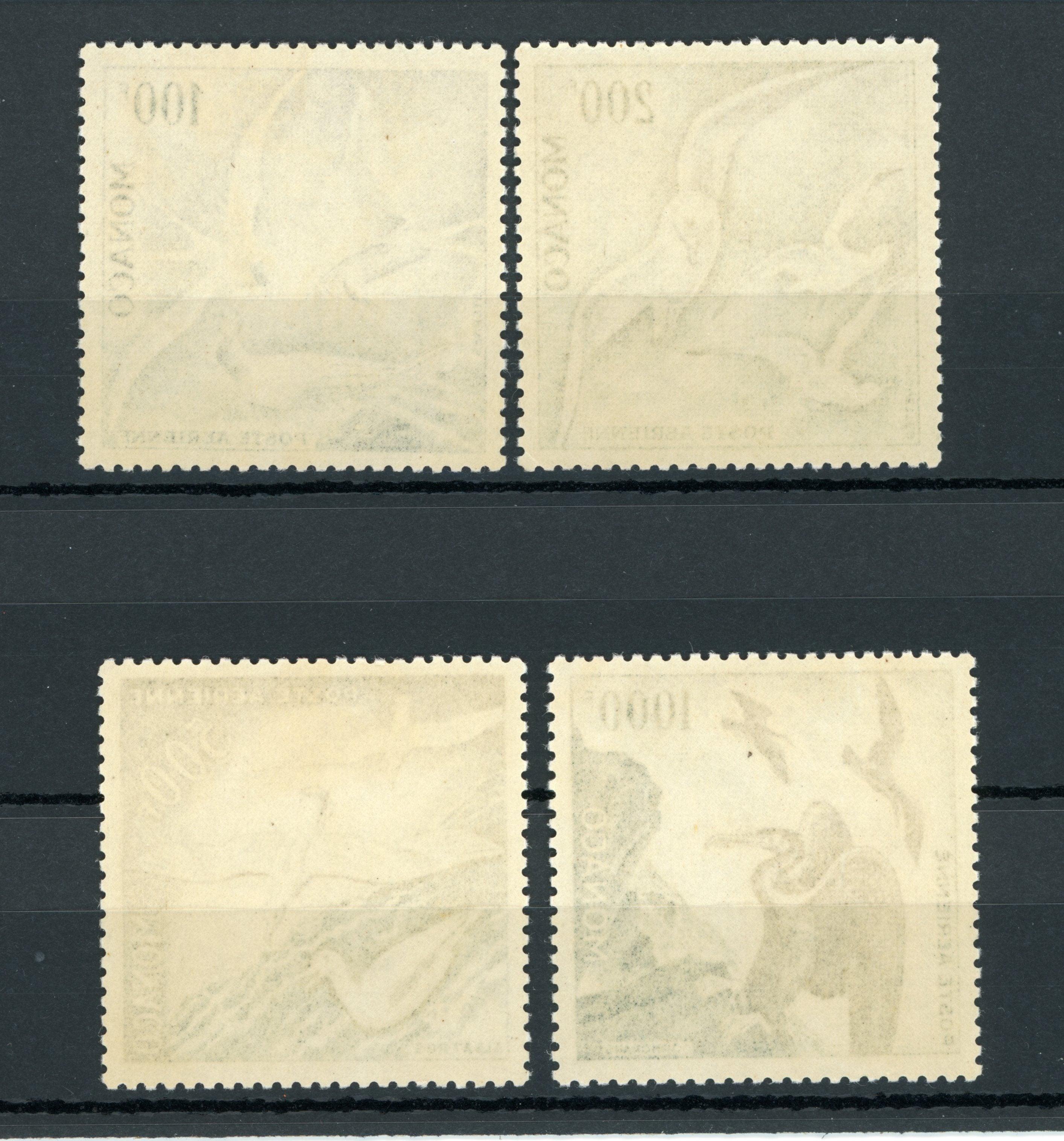 Monaco 1955 - Qualité Luxe, poste aérienne Les oiseaux dentelé 11 - Yvert PA n°55/58 - Timbres-Et-Passion