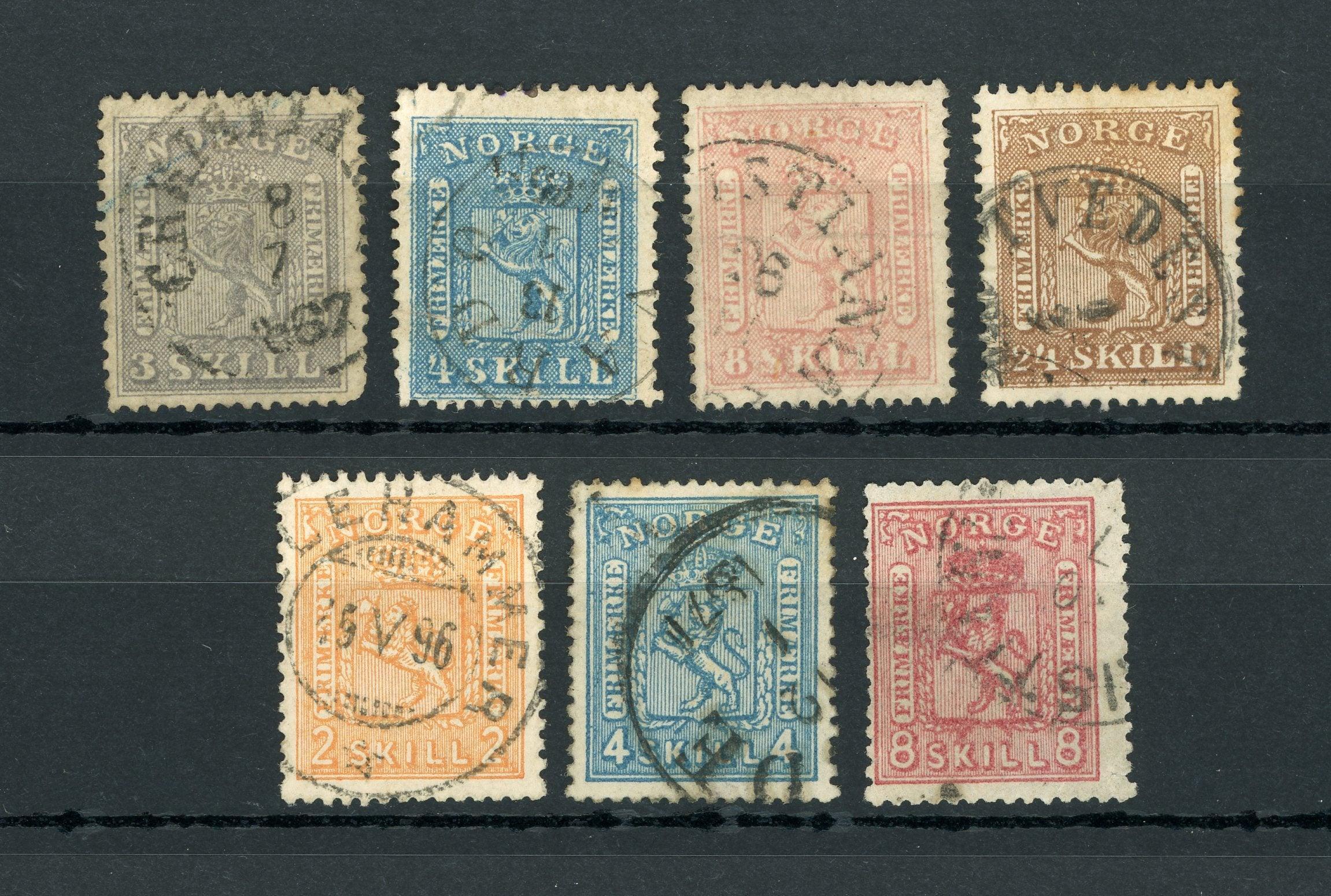 Norvège 1863/1867 - Collection de timbres - Yvert n°7/10, 12, 14 et 15 - Timbres-Et-Passion