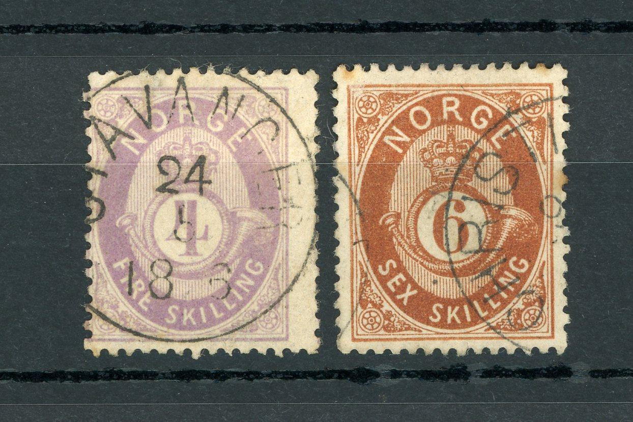 Norvège 1871/1875 - Valeur en Skilling - Yvert n°19/20 - Timbres-Et-Passion