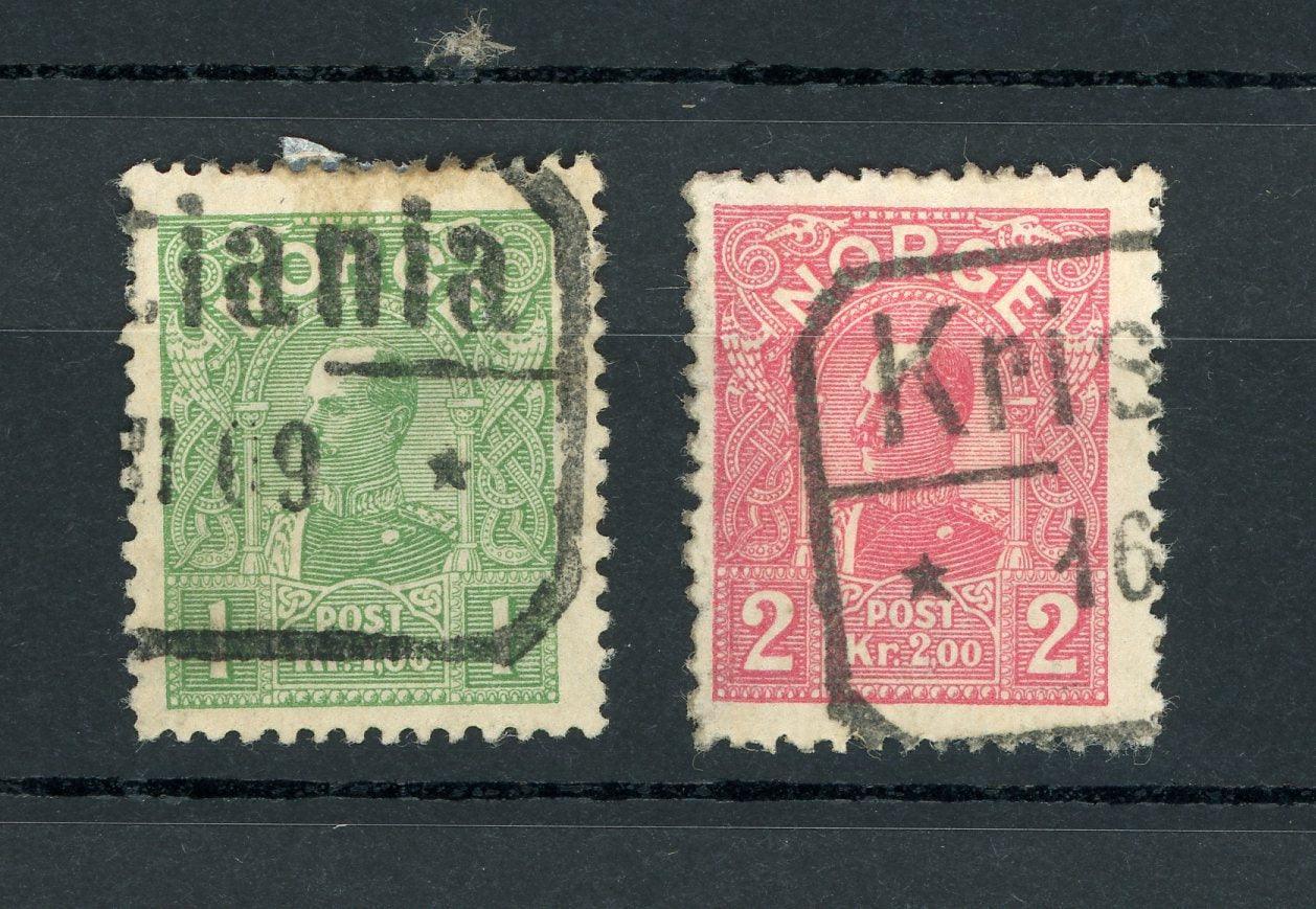 Norvège 1907 - 1K vert et 2K rose - Yvert n°63 et 65 - Timbres-Et-Passion