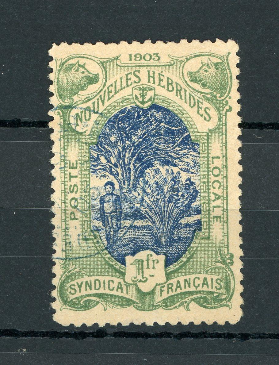 Nouvelles-Hébrides 1903 - Poste locale, 1Fr vert et bleu - Yvert n°6 - Timbres-Et-Passion