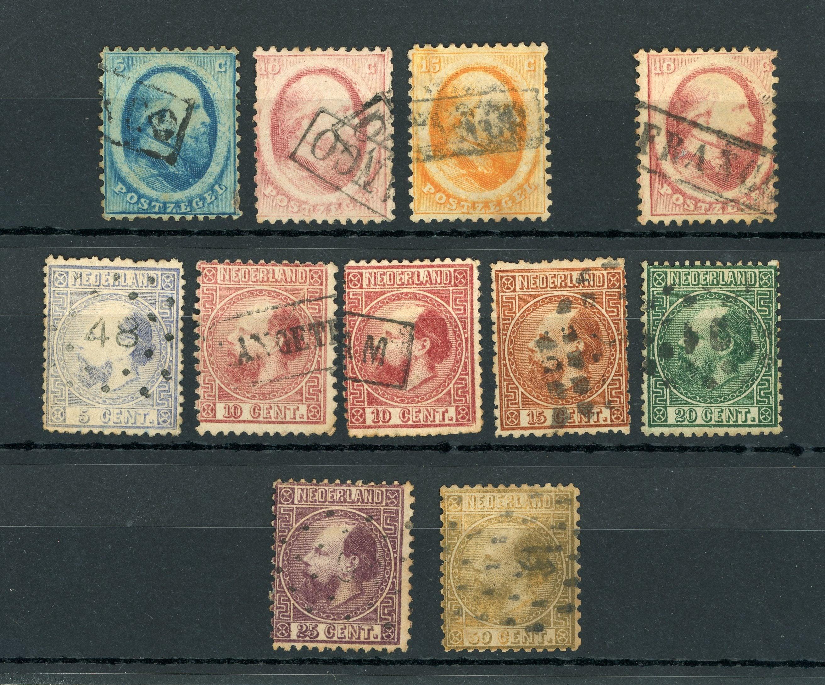 Pays-Bas 1864/1867 - Série complète de timbres - Yvert n°4/12 - Timbres-Et-Passion