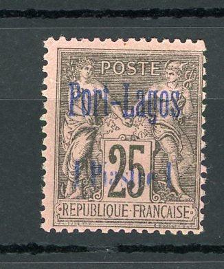 Port Lagos 1893 - Qualité Luxe, 1p sur 25cts noir sur rose - Yvert n°4 - Timbres-Et-Passion