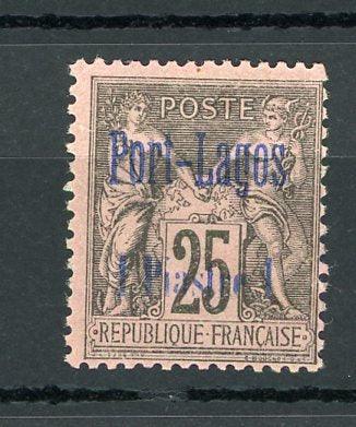 Port Lagos 1893 - Qualité Luxe, 1p sur 25cts noir sur rose - Yvert n°4 - Timbres-Et-Passion