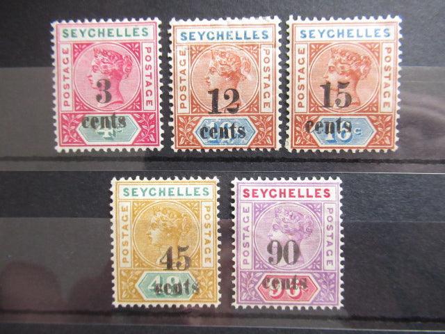 Seychelles 1893 - Victoria, timbres surchargés, série complète - Yvert n°9/13 - Timbres-Et-Passion