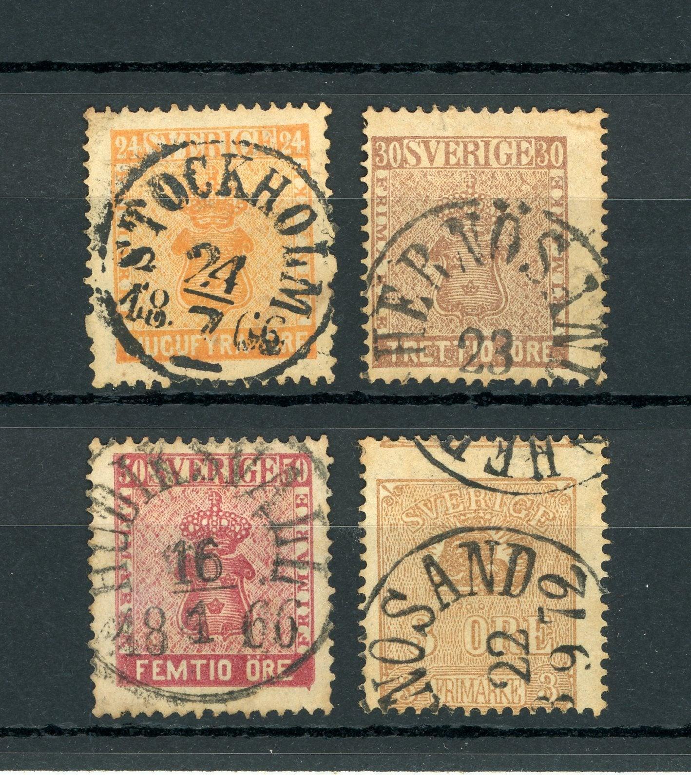 Suède 1858/1860 - 1er choix, série de timbres - Yvert n°9/12 - Timbres-Et-Passion