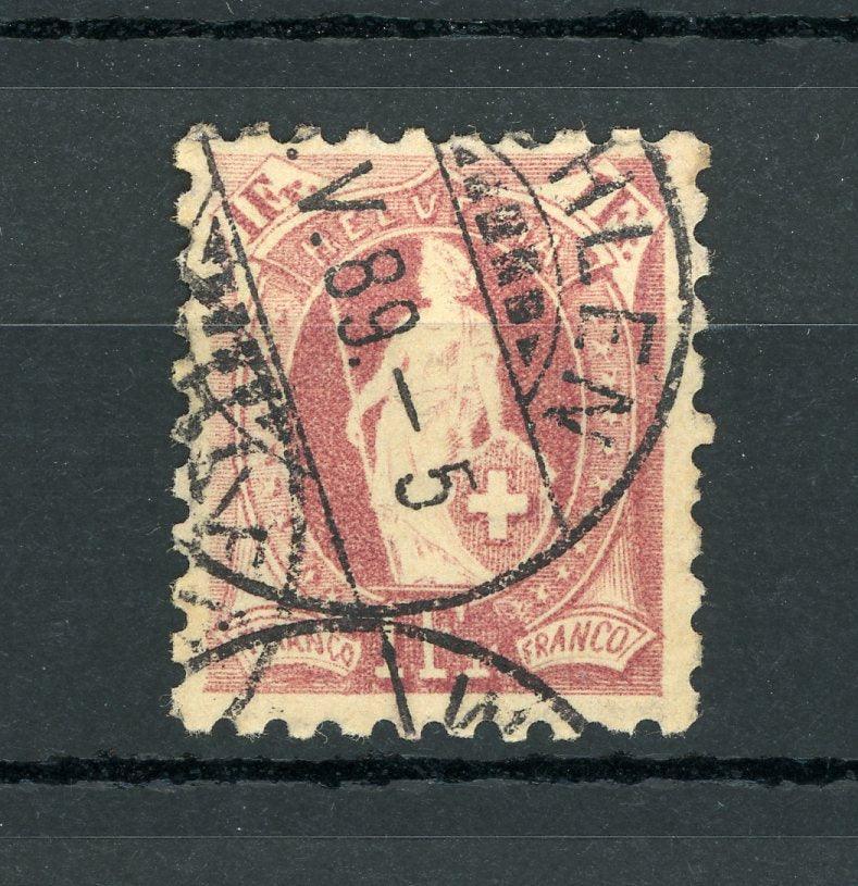 Suisse 1888 - 1er choix, dentelé 9 et demi, 1Fr lie de vin - Yvert n°85 - Timbres-Et-Passion