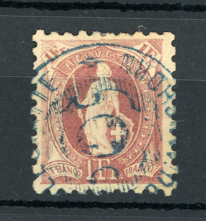 Suisse 1888 - Dentelé 9 et demi, 1Fr lie-de-vin - Yvert n°85 - Timbres-Et-Passion