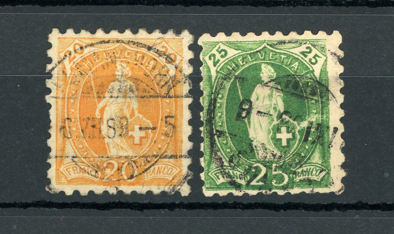 Suisse 1888 - Superbe dentelé 9 et demi, 20cts orange et 25cts vert - Yvert n°81/82 - Timbres-Et-Passion