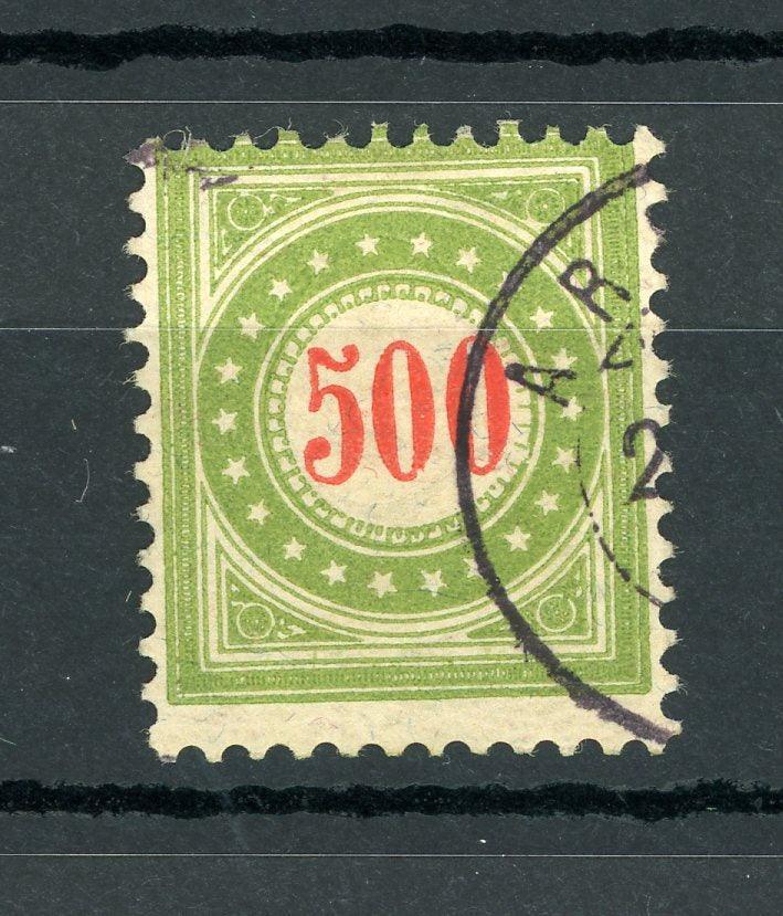 Suisse 1897 - 1er choix, timbre Taxe 500c vert-olive - Yvert n°35 - Timbres-Et-Passion