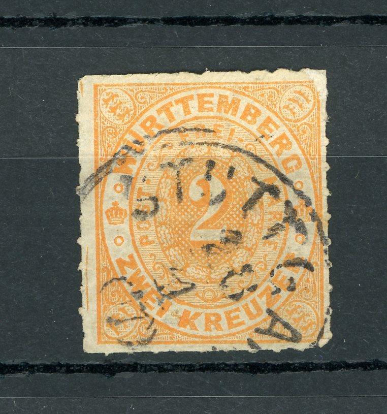 Wurtemberg 1869 - Percés en ligne, 2k orange - Yvert n°37 - Timbres-Et-Passion